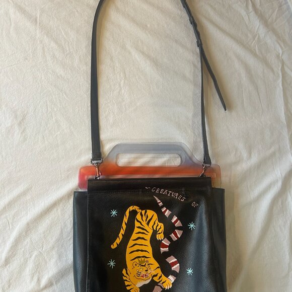 Min & Mon Creatures of the Future Black Leather Crossbody Handbag - Picture 2 of 6